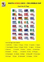 English Worksheet: SOUTH AFRICA 2010 - COUNTRIES & FLAGS (2 pages)