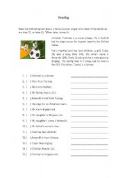 English Worksheet: the life of famous soccer player