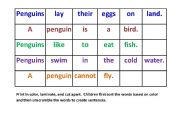 English worksheet: Penguins - Sentence Unscramble