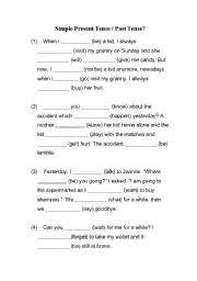 English worksheet: Simple Present Tense/ Past Tense