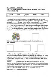 English Worksheet: voluntary work-entertainment