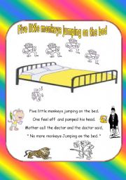 English Worksheet: 5 Little Monkeys ( SONG )