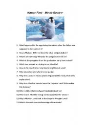 English Worksheet: Happy Feet Movie Review