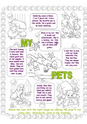 English Worksheet: My Pets (Read and Match)