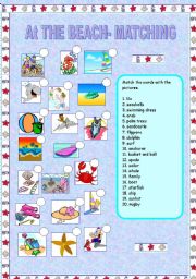 English Worksheet: At the beach- matching