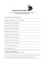 English Worksheet: Correcting Mistakes(SPresent/PCont/SPast)