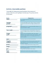 English worksheet: Unscramble pastimes