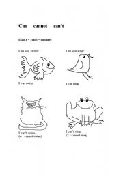 English Worksheet: Can and cannot - contracted forms