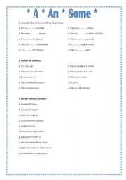 English worksheet: A, An or Some
