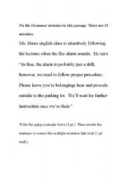 English Worksheet: Fix Grammatical Mistakes in a Paragraph