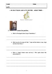 English worksheet: an old Italian Lady & its history : test