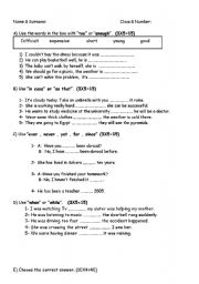English Worksheet: too, enough, when while...