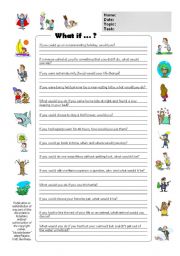 English Worksheet: (BW & Color Version) Conditional Type 2 / Second Conditional - What if...? (Adults & Children)