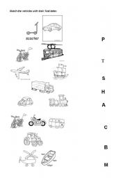 English Worksheet: Matching vehicles with their letter