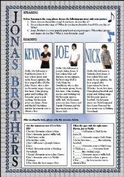 English Worksheet: Jonas Brothers, Keep It Real-4 SKILLS LESSON (READING, SPEAKING, LISTENING, WRITING), FULLY EDITABLE, KEY INCLUDED