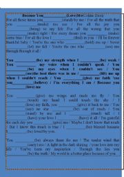 English Worksheet: Because you loved me ( Celine Dion )