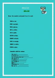 English worksheet: colours and numbers