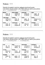 English Worksheet: relative clause - Taboo 