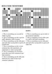English worksheet: Behavior Crossword Puzzle