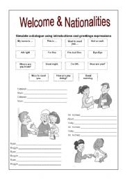 English Worksheet: Welcome and Nationalities