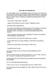 English Worksheet: Jack and the beanstalk drama script