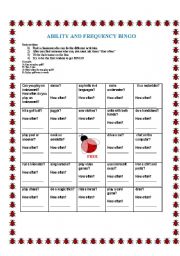 English Worksheet: Ability and Frequency Bingo