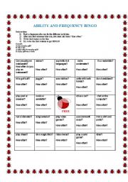 English worksheet: Ability and Frequency Bingo