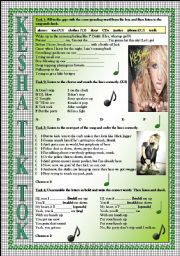 English Worksheet: Kesha Tik Tok  LISTENING song-based activity (FULLY EDITABLE AND KEY INCLUDED!!!)