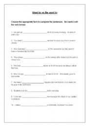 English Worksheet: Used to vs Be Used To