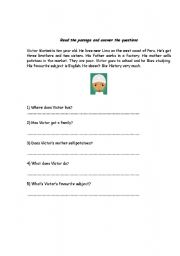 English Worksheet: SIMPLE PRESENT READING COMPREHENSION PRACTICE