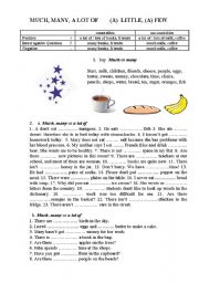 English Worksheet: Grammar Much Many A lot of A few A little