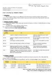 English Worksheet: Defining Relative Clauses