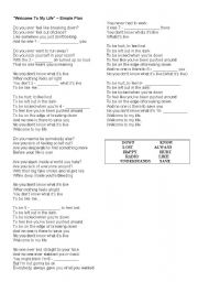 English worksheet: WELCOME TO MY LIFE - SIMPLE PLAN