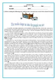 English Worksheet: TEST:The Media shape us into the people we are