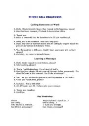 English Worksheet: Phone call dialogues