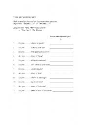 English worksheet: Tell me your secret