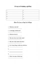 English Worksheet: How To Lose a Guy in 10 Days - Printable Activity