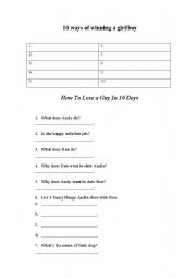 How To Lose a Guy in 10 Days - Printable Activity