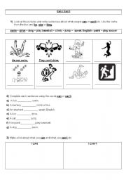 English worksheet: Can and Cant Activities