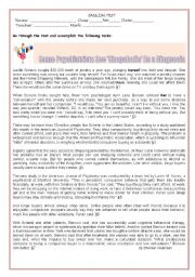English Worksheet: Test: SHOPPING -Some psychiatrists see Shopaholic as a diagnosis
