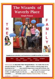 English Worksheet: Read & complete- PRESENT SIMPLE- The Wizards of Waverly Place!!!!
