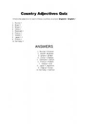 English Worksheet: country adjectives
