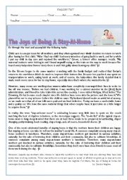 English Worksheet: Test-FAMILY-THE JOYS OF BEING A STAY-AT.HOME MOTHER