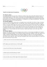 English Worksheet: Ancient and Modern Olimpics Comprehension