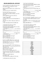 English Worksheet: BROKEN HEARTED GIRL - BEYONCE