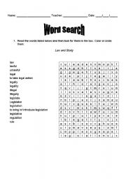 English Worksheet: Crossword - Law and rule