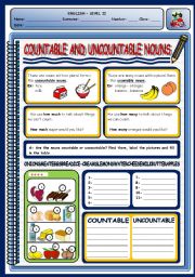 English Worksheet: COUNTABLE AND UNCOUNTABLE NOUNS - 1