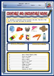 English Worksheet: COUNTABLE AND UNCOUNTABLE NOUNS - 2