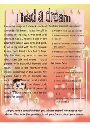 English Worksheet: I had a dream. ( Sues dream )