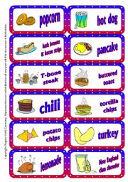 English Worksheet: American Food Domino / Dominoes